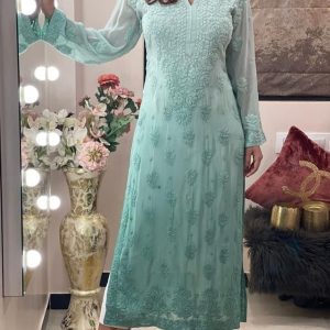 Mint Green Georgette Kurti with Chikankari Embroidery