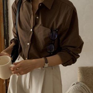 women brown shirt