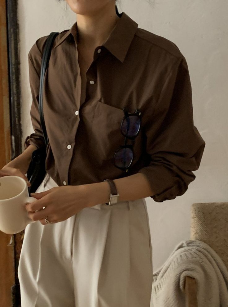 women brown shirt