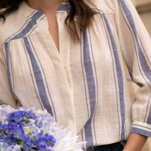 Casual striped linen blue shirt